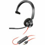 Poly Blackwire 3315 Headset - Mono - USB Type A, Mini-phone (3.5mm) - Wired - 32 Ohm - On-ear - Monaural - Ear-cup - 7 ft Cable - - (Fleet Network)