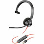 Poly Blackwire 3315 Headset - Mono - USB Type A Mini-phone 35mm - Wired - 32 Ohm - On-ear - Monaural - Ear-cup - 7 ft Cable - - 76J13AA