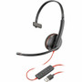 Poly Blackwire C3210 USB-A Black Headset (Bulk Qty.50) - Mono - USB Type A - Wired - 32 Ohm - 20 Hz - 20 kHz - On-ear, Over-the-head - (Fleet Network)