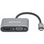 Manhattan USB-C to HDMI & VGA 4-in-1 Docking Converter with Power Delivery - for PC - USB Type C - 2 Displays Supported - 4K, Full HD (130691)
