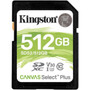Kingston Canvas Select Plus SDS2 512 GB Class 10UHS-I U3 SDXC - 1 Pack - 100 MBs Read - 85 MBs Write - Lifetime Warranty SDS2512GB