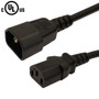 IEC C13 to IEC C14 Power Cable - SJT Jacket - 14AWG 15A 250V - Black - 12ft