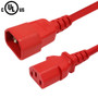 IEC C13 to IEC C14 Power Cable - SJT Jacket - 14AWG (15A 250V) - Red - 10ft