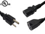 NEMA 5-15P to IEC C13 & NEMA 5-15R Power Splitter Cable - 16AWG (13A 125V) - SJT - 3ft - 16AWG