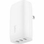 Belkin 67W Portable 3-Port USB-C Wall Charger - 3xUSB-C (67W Total) - Fast Charging - Power Adapter - White - 67 W - White (Fleet Network)
