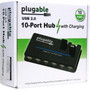 Plugable USB Hub 10 Port - USB 20 with 20W Power Adapter and Two Flip-Up Ports - USB 20 Type A - External - 10 USB Ports - 10 USB USB2-HUB10C2