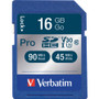Verbatim 16GB Pro 600X SDHC Memory Card, UHS-I V30 U3 Class 10 - 90 MB/s Read - 45 MB/s Write - 600x Memory Speed - Lifetime Warranty (Fleet Network)