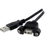 StarTech.com 3 ft Panel Mount USB Cable A to A - F/M - 3 ft USB Data Transfer Cable for PC - First End: 1 x Type A Male USB - Second 1 (Fleet Network)