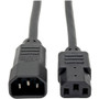 Tripp Lite 1ft Computer Power Cord Extension Cable C14 to C13 10A 18AWG 1' - For PDU, UPS, Computer - 18 Gauge - 110 V AC / 10 A, 220 (Fleet Network)