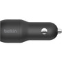 Belkin CCE001BT1MBK BoostCharge Dual USB-A Car Charger 24W with 3. 3 ft USB-A to USB-C Cable - 5V DC - 4. 8A Fast Charging