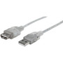 Manhattan USB-A to USB-A Extension Cable, 4.5m, Male to Female, 480 Mbps (USB 2.0), Hi-Speed USB, Translucent Silver, Lifetime Polybag (Fleet Network)