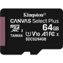 Kingston Canvas Select Plus SDCS2 64 GB Class 10/UHS-I (U1) microSDXC - 100 MB/s Read - Lifetime Warranty (Fleet Network)