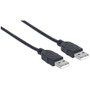 Manhattan USB-A to USB-A Cable, 0.5m, Male to Male, 480 Mbps (USB 2.0), Hi-Speed USB, Black, Lifetime Warranty, Polybag - 1.5 ft (0.46 (353885)