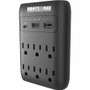 Minuteman MMS-WAL6U3 Wall-Mount Surge Protector - 6 AC Outlets - 3 USB Ports - 1. 8 kVA - 1080 J - Right-Angle Plug