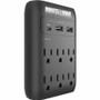 Minuteman MMS-WAL6U3 Wall-Mount Surge Protector - 6 AC Outlets - 3 USB Ports - 1. 8 kVA - 1080 J - Right-Angle Plug