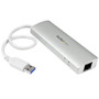 StarTech.com 3 Port Portable USB 3.0 Hub plus Gigabit Ethernet - Built-In Cable - Aluminum USB Hub with GbE Adapter - USB - External - (ST3300G3UA)