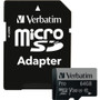 Verbatim 64GB Pro 600X microSDXC Memory Card with Adapter, UHS-I V30 U3 Class 10 - 90 MB/s Read - 45 MB/s Write - 600x Memory Speed - (Fleet Network)