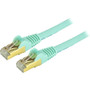 StarTech.com 2ft Aqua Cat6a Shielded Patch Cable - Cat6a Ethernet Cable - 2 ft Cat 6a STP Cable - Snagless RJ45 Ethernet Cord - 2 ft - (Fleet Network)