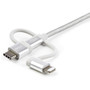 StarTech. com LTCUB1MGR USB Multi-Charger Cable - 3-in-1 Lightning/USB-C/Micro-B - Braided Nylon - 1m (3. 3 ft) - Apple MFi Certified - Silver