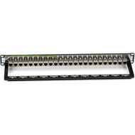 Black Box CAT6 Patch Panel - Feed-Through 1U Shielded 24-Port - 24 Ports - 24 x RJ-45 - 1U High - 19 Wide - Rack-mountable - TAA JPM814A