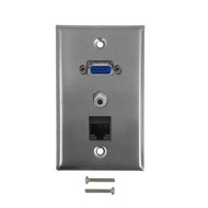 VGA CAT 6 35mm Single Gang Wall Plate Kit - Stainless Steel FN-WPK-SSVGASC