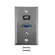 VGA USB 35mm Single Gang Wall Plate Kit - Stainless Steel FN-WPK-SSVGASU