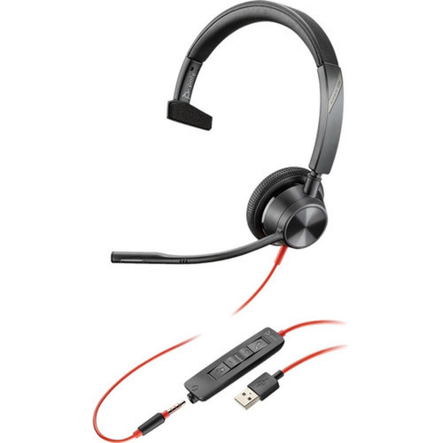 Poly Blackwire 3315, Microsoft, USB-A - Mono - USB Type A, Mini-phone (3.5mm) - Wired - Over-the-head - Monaural - Supra-aural (214014-101)