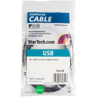 StarTechcom 6ft Micro USB Cable - A to Micro B - USB - 6 ft - 1 x Type A Male USB - 1 x Micro Type B Male USB - Black UUSBHAUB6