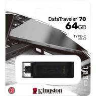 Kingston DataTraveler 70 USB-C Flash Drive - 64 GB - USB 32 Gen 1 Type C - Black - Lifetime Warranty DT7064GB