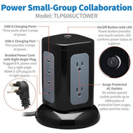 Tripp Lite Protect It TLP606UCTOWER 6-Outlet Surge SuppressorProtector - 6 x NEMA 5-15R 4 x USB - 180 kVA - 1800 J - 120 V AC - 8 TLP606UCTOWER
