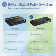 TRENDnet 8-Port Gigabit PoE Switch - 8 Ports - Gigabit Ethernet - 101001000Base-T - TAA Compliant - 2 Layer Supported - 71 W Power TPE-TG83