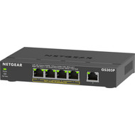 Netgear GS305P Ethernet Switch - 5 Ports - Gigabit Ethernet - 2 Layer Supported - 6678 W Power Consumption - 63 W PoE Budget - PoE - GS305P-300NAS