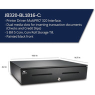 APG Cash Drawer 4000 Series Cash Drawer - 5 Bill - 5 Coin - 2 Media Slot - Solenoid 24V - Black JB320-BL1816-C