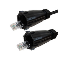 RJ45 Male with IP68 Shroud to RJ45 Male with IP68 Shroud Cat6 UTP Outdoor UV  Direct Burial Patch Cable - Black - 1ft