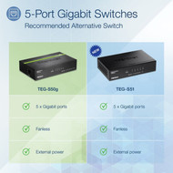 TRENDnet_5-Port_Unmanaged_Gigabit_GREENnet_Desktop_Metal_Switch_Ethernet-Network_Switch_5_x_Gigabit_Ports_Fanless_10_Gbps_Fabric_TEG-S50G
