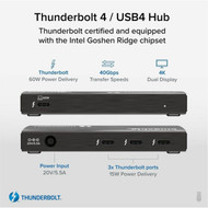 Plugable 4-Port Thunderbolt 4 Hub - USB Type C Thunderbolt 4 - External - 4 Thunderbolt Ports - PC Mac TBT4-HUB3C