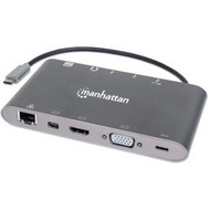 Manhattan USB-C DockHub with Card Reader Ports x8 USB-C to HDMI Audio 35mm Ethernet Mini DisplayPort USB-A x3 and USB-C - 152808
