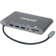 Manhattan USB-C DockHub with Card Reader Ports x8 USB-C to HDMI Audio 35mm Ethernet Mini DisplayPort USB-A x3 and USB-C - 152808