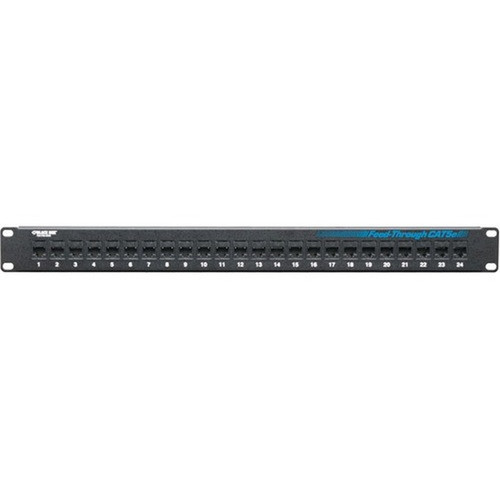 Black Box CAT5e Feed-Through Patch Panel - 1U, Unshielded, 24-Port - 24 x RJ-45 - 24 Port(s) - 24 x RJ-45 - 24 x RJ-11 - 1U High - 19" (JPM808A-R2)