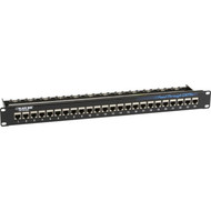 Black Box CAT5e Feed-Through Patch Panel - 1U Shielded 24-Port - 24 x RJ-45 - 24 Ports - 24 x RJ-45 - 1U High - 19 Wide - TAA JPM804A-R2