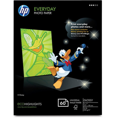 HP Everyday Inkjet Print Photo Paper - Photo Paper - 5" x 7" - 53 lb Basis Weight - Glossy - 1 / Pack - White (CH097A)