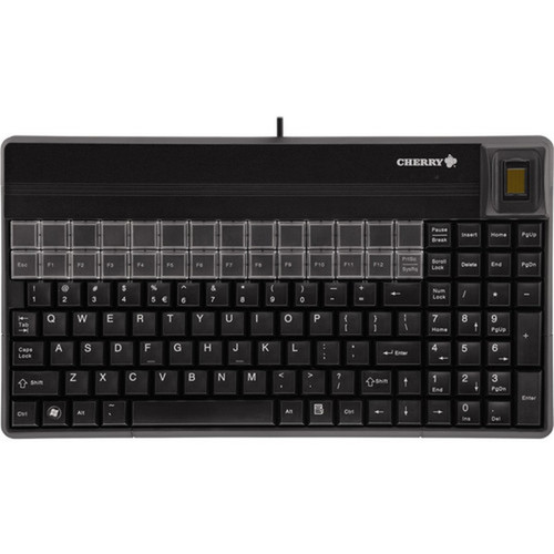 CHERRY SPOS Biometric Keyboard - 117 Keys - QWERTY Layout - 28 Relegendable Keys - Fingerprint Sensor, Magnetic Stripe Reader - USB - (G86-62430EUADAA)