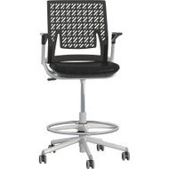 Mayline Thesis Flex Back Stool with Arms - Black Seat Color - Fabric Seat Material - Black Back Color - Silver Frame Color - 5-star - (Fleet Network)