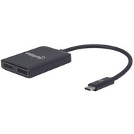Manhattan USB-C to Dual DisplayPort 1.2 Adapter Cable, 4K@30Hz, 19.5cm, Male to Females, USB-C to 2x DisplayPorts, MST Hub, Mirror, - (Fleet Network)