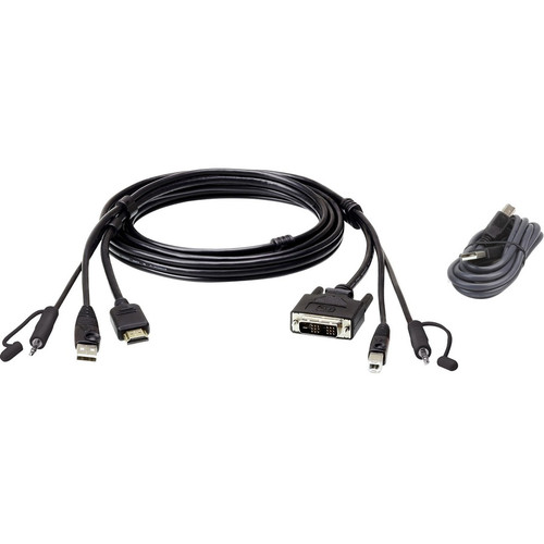 ATEN 1.8M USB HDMI to DVI-D Secure KVM Cable Kit - 5.9 ft KVM Cable for KVM Switch, Server - First End: 1 x USB Type A - Male, 1 x 1 x (2L7D02DHX2)