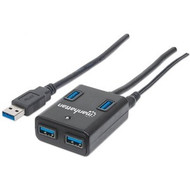 Manhattan USB-A 4-Port Hub, 4x USB-A Ports, 5 Gbps (USB 3.2 Gen1 aka USB 3.0), AC or Bus Power, Fast charge up to 0.9A per port with - (Fleet Network)
