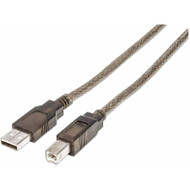 Manhattan USB-A to USB-B Cable, 11m, Male to Male, Active, 480 Mbps (USB 2.0), Built In Repeater, Hi-Speed USB, Translucent Silver, - (Fleet Network)