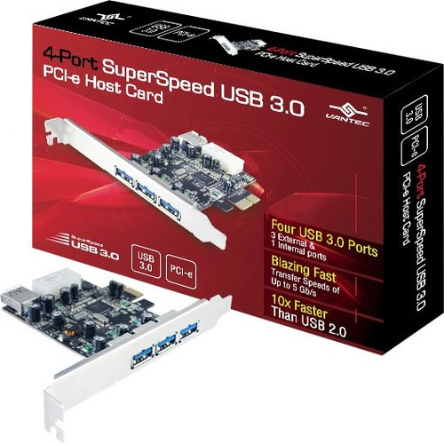Vantec 4-Port SuperSpeed USB 3.0 PCIe Host Card - PCI Express - External - 4 USB Port(s) - 4 USB 3.0 Port(s) - PC (UGT-PC341)
