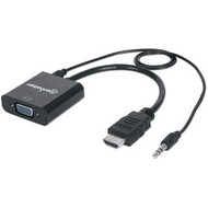 Manhattan HDMI to VGA Converter - 1 x 19-pin HDMI 1.3 Digital Audio/Video - Male, 1 x Mini-phone Audio - Male, Micro USB - Female - 1 (Fleet Network)
