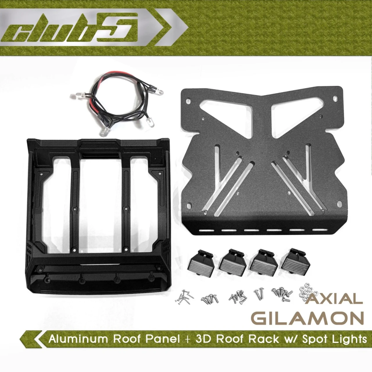 Aluminum Roof Panel +3D Roof Rack  +Spot Light  for Axial AXP8 Gilamon